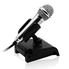 3.5mm Mini Microphone de Poche Elegant Karaoke Haut-Parleur avec Support pour Sharp Aquos R7s Argent
