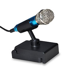 3.5mm Mini Microphone de Poche Elegant Karaoke Haut-Parleur avec Support Bleu