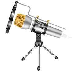 3.5mm Mini Microphone de Poche Elegant Karaoke Haut-Parleur avec Support M03 pour Sharp Aquos R7s Argent