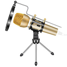 3.5mm Mini Microphone de Poche Elegant Karaoke Haut-Parleur avec Support M03 pour Accessoires Telephone Mini Haut Parleur Or