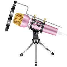3.5mm Mini Microphone de Poche Elegant Karaoke Haut-Parleur avec Support M03 pour Samsung Galaxy A91 Rose
