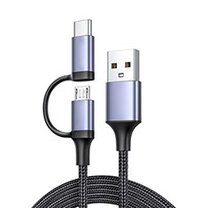 Cable Type-C et Mrico USB Android Universel 3A H01 pour Samsung Galaxy A41 SC-41A Gris Fonce