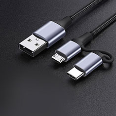 Cable Type-C et Mrico USB Android Universel 3A H01 pour Apple iPhone 15 Plus Gris Fonce