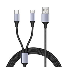 Cable Type-C et Mrico USB Android Universel T02 pour Vivo Y35m 5G Noir