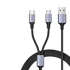 Chargeur Cable Data Synchro Cable Android Micro USB Type-C 2A H01 pour Accessoires Telephone Casques Ecouteurs Noir