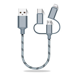 Chargeur Lightning Cable Data Synchro Cable Android Micro USB Type-C 25cm S01 pour Handy Zubehoer Kfz Ladekabel Gris