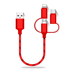 Chargeur Lightning Cable Data Synchro Cable Android Micro USB Type-C 25cm S01 pour Oppo Find X2 Lite Rouge