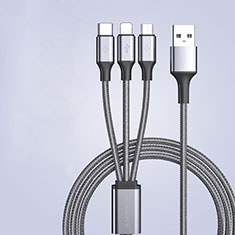 Chargeur Lightning Cable Data Synchro Cable Android Micro USB Type-C 3.5A H01 pour Sony Xperia 1 IV Gris Fonce