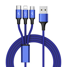 Chargeur Lightning Cable Data Synchro Cable Android Micro USB Type-C ML01 pour Accessoires Telephone Casques Ecouteurs Bleu
