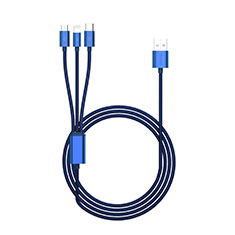 Chargeur Lightning Cable Data Synchro Cable Android Micro USB Type-C ML02 pour Accessoires Telephone Casques Ecouteurs Bleu
