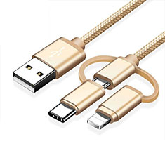 Chargeur Lightning Cable Data Synchro Cable Android Micro USB Type-C ML05 pour Handy Zubehoer Kfz Ladekabel Or