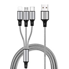 Chargeur Lightning Cable Data Synchro Cable Android Micro USB Type-C ML08 Argent