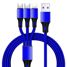 Chargeur Lightning Cable Data Synchro Cable Android Micro USB Type-C ML09 pour Handy Zubehoer Kfz Ladekabel Bleu