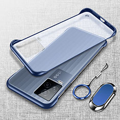 Coque Antichocs Rigide Sans Cadre Transparente Crystal Etui Housse avec Support Bague Anneau Aimante Magnetique pour Vivo iQOO 7 5G Bleu