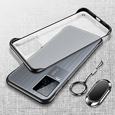 Coque Antichocs Rigide Sans Cadre Transparente Crystal Etui Housse avec Support Bague Anneau Aimante Magnetique pour Vivo iQOO 7 5G Noir