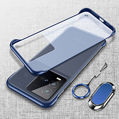 Coque Antichocs Rigide Sans Cadre Transparente Crystal Etui Housse avec Support Bague Anneau Aimante Magnetique pour Vivo iQOO 9T 5G Bleu