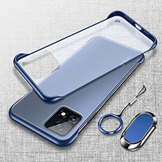 Coque Antichocs Rigide Sans Cadre Transparente Crystal Etui Housse avec Support Bague Anneau Aimante Magnetique pour Vivo iQOO U3 5G Bleu