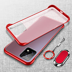 Coque Antichocs Rigide Sans Cadre Transparente Crystal Etui Housse avec Support Bague Anneau Aimante Magnetique pour Vivo iQOO U3 5G Rouge