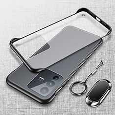 Coque Antichocs Rigide Sans Cadre Transparente Crystal Etui Housse avec Support Bague Anneau Aimante Magnetique pour Vivo V23 Pro 5G Noir