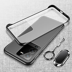 Coque Antichocs Rigide Sans Cadre Transparente Crystal Etui Housse avec Support Bague Anneau Aimante Magnetique pour Vivo V25 Pro 5G Noir