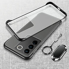 Coque Antichocs Rigide Sans Cadre Transparente Crystal Etui Housse avec Support Bague Anneau Aimante Magnetique pour Vivo V27 5G Noir