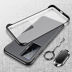 Coque Antichocs Rigide Sans Cadre Transparente Crystal Etui Housse avec Support Bague Anneau Aimante Magnetique pour Vivo X70 Pro 5G Noir