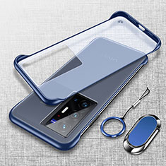 Coque Antichocs Rigide Sans Cadre Transparente Crystal Etui Housse avec Support Bague Anneau Aimante Magnetique pour Vivo X70 Pro+ Plus 5G Bleu