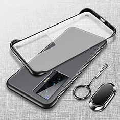 Coque Antichocs Rigide Sans Cadre Transparente Crystal Etui Housse avec Support Bague Anneau Aimante Magnetique pour Vivo X70t Noir