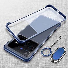 Coque Antichocs Rigide Sans Cadre Transparente Crystal Etui Housse avec Support Bague Anneau Aimante Magnetique pour Vivo X80 5G Bleu