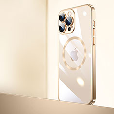 Coque Antichocs Rigide Transparente Crystal Etui Housse avec Mag-Safe Magnetic Magnetique QC2 pour Apple iPhone 14 Pro Max Or