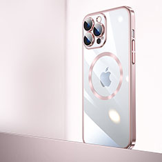 Coque Antichocs Rigide Transparente Crystal Etui Housse avec Mag-Safe Magnetic Magnetique QC2 pour Apple iPhone 15 Pro Or Rose