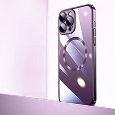 Coque Antichocs Rigide Transparente Crystal Etui Housse avec Mag-Safe Magnetic Magnetique QC2 pour Apple iPhone 15 Pro Violet