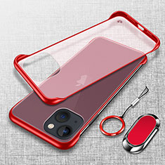 Coque Antichocs Rigide Transparente Crystal Etui Housse avec Support Bague Anneau Aimante Magnetique pour Apple iPhone 15 Rouge