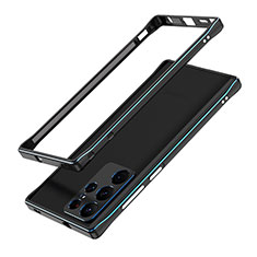 Coque Bumper Luxe Aluminum Metal Etui A01 pour Samsung Galaxy S24 Ultra 5G Bleu et Noir