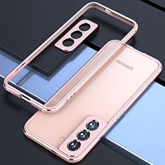 Coque Bumper Luxe Aluminum Metal Etui A02 pour Samsung Galaxy S21 FE 5G Or Rose