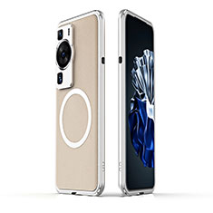 Coque Bumper Luxe Aluminum Metal Etui avec Mag-Safe Magnetic Magnetique JZ1 pour Huawei P60 Pro Argent