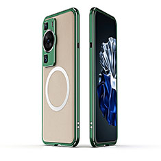 Coque Bumper Luxe Aluminum Metal Etui avec Mag-Safe Magnetic Magnetique JZ1 pour Huawei P60 Pro Vert