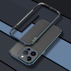 Coque Bumper Luxe Aluminum Metal Etui JZ1 pour Apple iPhone 14 Pro Bleu et Noir
