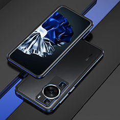 Coque Bumper Luxe Aluminum Metal Etui pour Huawei P60 Pro Bleu et Noir