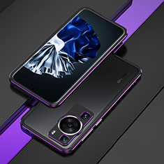 Coque Bumper Luxe Aluminum Metal Etui pour Huawei P60 Pro Violet et Noir