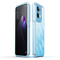 Coque Bumper Luxe Aluminum Metal Etui pour Oppo Reno9 5G Bleu Ciel