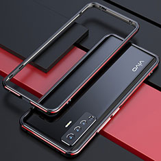 Coque Bumper Luxe Aluminum Metal Etui pour Vivo X50 5G Rouge et Noir