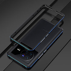 Coque Bumper Luxe Aluminum Metal Etui pour Vivo X80 Pro 5G Bleu et Noir