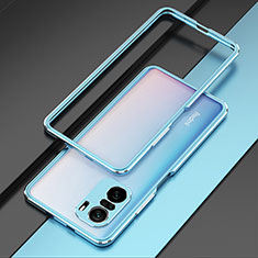 Coque Bumper Luxe Aluminum Metal Etui pour Xiaomi Poco F3 5G Argent et Bleu