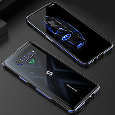 Coque Bumper Luxe Aluminum Metal Etui S01 pour Xiaomi Black Shark 4S 5G Bleu et Noir