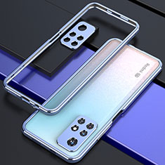 Coque Bumper Luxe Aluminum Metal Etui S02 pour Xiaomi Poco M4 Pro 5G Argent et Bleu