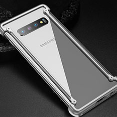 Coque Bumper Luxe Aluminum Metal Etui T01 pour Samsung Galaxy S10 Argent
