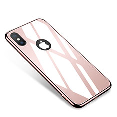 Coque Bumper Luxe Aluminum Metal Miroir Housse Etui pour Apple iPhone X Or Rose