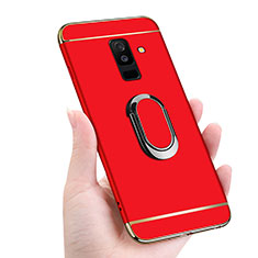 Coque Bumper Luxe Metal et Plastique avec Support Bague Anneau Aimante pour Samsung Galaxy A6 Plus (2018) Rouge
