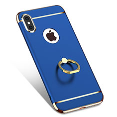 Coque Bumper Luxe Metal et Plastique avec Support Bague Anneau F02 pour Apple iPhone X Bleu